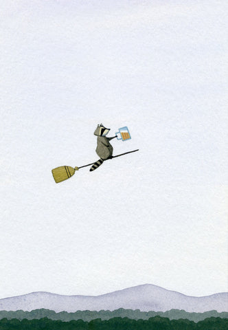 Raccoon, Beer, Broomstick