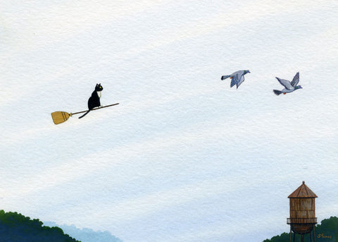 Cat Pursues Pigeons