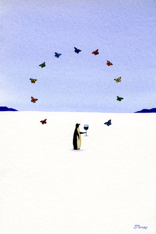 Penguin Pondering Butterflies