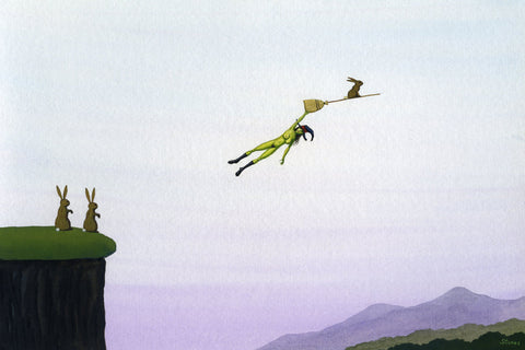 Rabbit Stealing Broomstick