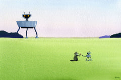 Raccoon Befriends Robot