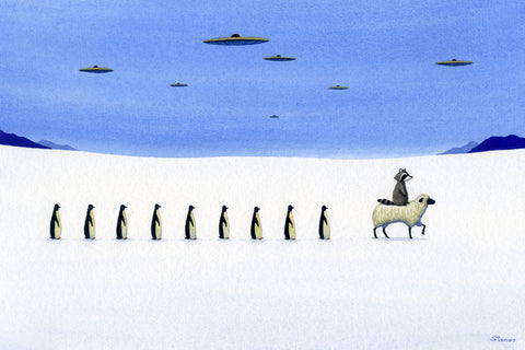 Raccoon Leading Penguins