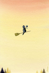 Raccoon, Wine, Broomstick